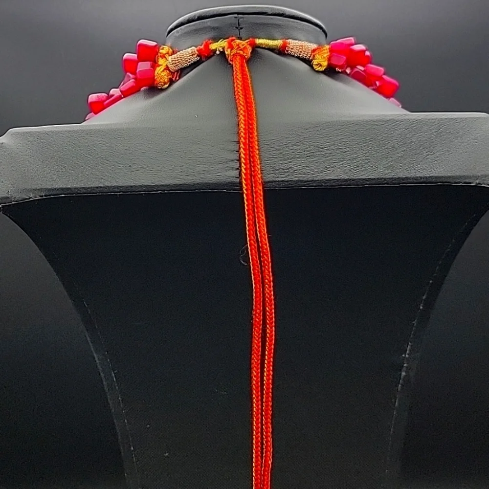 4 Strand 874.00 Cts Red Ruby Square Cube Necklace Natural Gemstone UV Statement